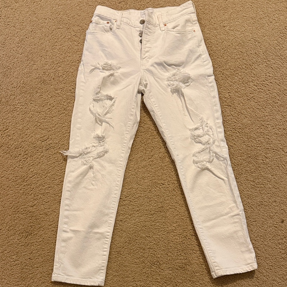 Lucky Brand Drew Mom High-Rise Taper White Distressed Women's Jeans 2/26